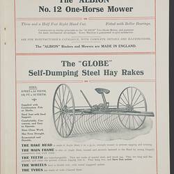 Product Catalogue - H.V. McKay, 'Sunshine Harvester Works', Agricultural Implements, Victoria, circa 1909