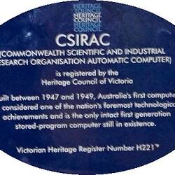 Plaque - CSIRAC Computer, Heritage Council of Victoria, 18 November 2009