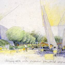 Architectural Drawing - Dining Area & Children's Playground, Melbourne Museum, Barrie Marshall, 1994