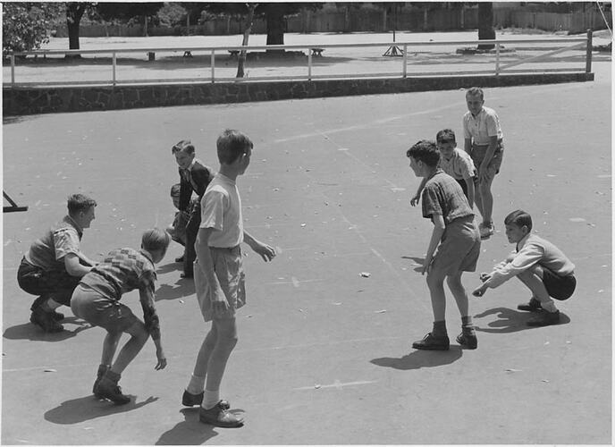 Photograph - Boys Playing 'Bob Down Tiggy' Game, Dorothy Howard Tour, 1954-1955
