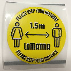Sticker - "Please Keep Your Distance, 1.5m", LaManna Supermarket, Essendon Fields, March 2020