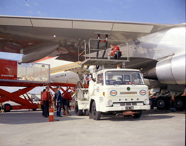 Negative - Tarmac Crew Refuelling Aeroplane, Tullamarine Airport, Melbourne, 1971