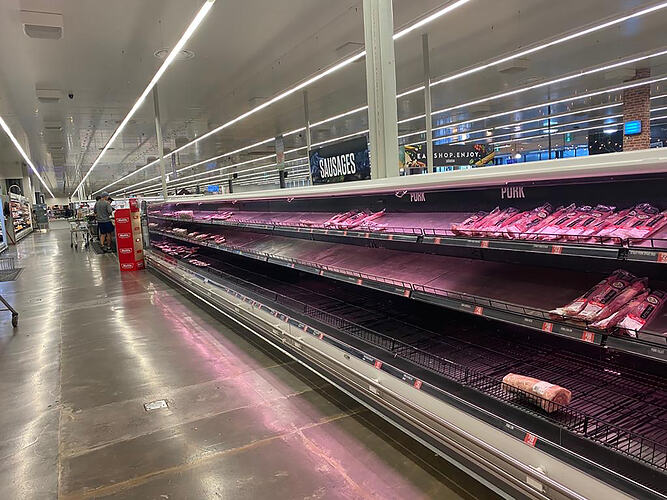 Empty Aisles, Sausages and Pork, LaManna Supermarket, Essendon Fields, March 2020