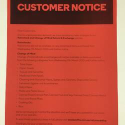 Notice - Customer Notice, Rainchecks & Refund, Woolworths, 11 Mar 2020