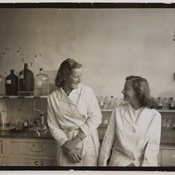 Kodak Australasia Pty Ltd, Sharley Meredith & Joy Shattock in Analytical Laboratory, Research Dept, circa 1950