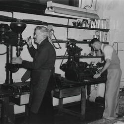 Photograph - Kodak Australasia Pty Ltd, Two Men Operating Machine Tools, Camera Repair Workshop, Abbotsford, Victoria, circa 1957
