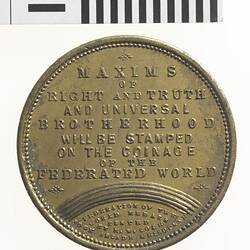 Medal - Federation of the World, Maxims of Right & Truth, Cole's Book Arcade, Victoria, Australia, circa 1885
