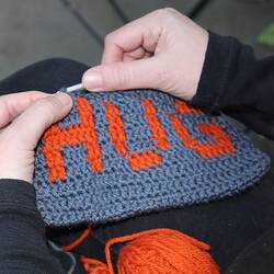 Digital Photograph -  Crocheting 'Iso Hug' Hot Water Bottle Cover, Close Up, Jane Manallack, May 2020