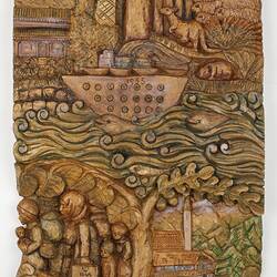 Carved Wood Panel - 'My Life', Eva Schubert, 1996