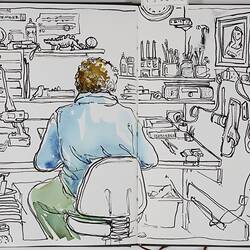 Sketch Of John McGrath Working From Home, Barwon Heads, 13 May 2020