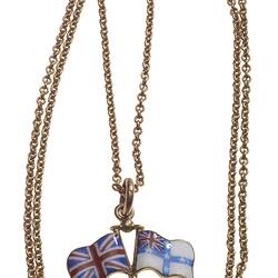 Gold necklace with enamel British and Australian Federation flag.