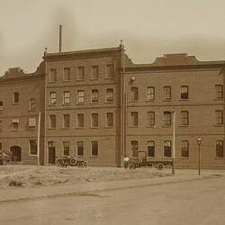 Photograph - 1886 Austral Laboratory Building and Delivery Trucks, Kodak Factory, Abbotsford, late 1920s