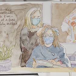 Sketch of Hairdressing Appointment During COVID-19, Barwon Heads, 11 Aug 2020