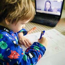 Digital Photograph - Child Doing Remote Schooling on Laptop, May 2020
