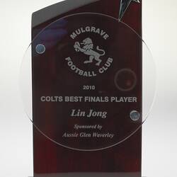 Trophy - Premiership Best Player, Mulgrave Colts Football Club, Lin Jong, 2010