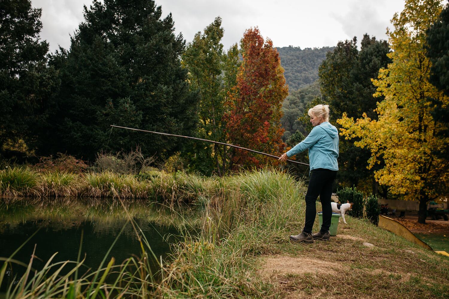 Digital Photograph Trout Farmer Sally Hall Fishing for Trout