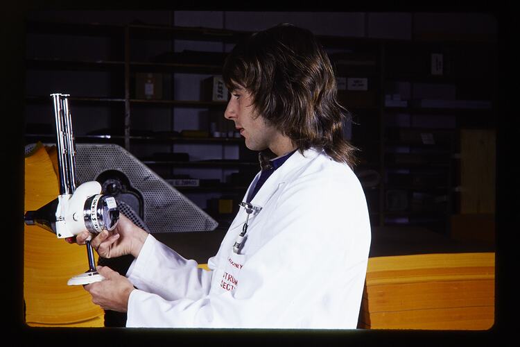 Kodak Australasia Pty Ltd, Man Using Wet to Dry Bulb Thermometer, Coburg, circa 1980s