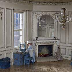 Dolls' House - F.A. Clemons, 'Pendle Hall', 1940s, Room 18, Blue Bedroom, Furnished