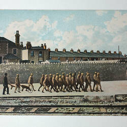 Postcard - 'Convicts Proceeding to Work, Portland Prison', England, Probably Private John Peile to Father, World War I, 1916-1918