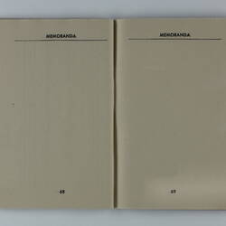Open booklet, two white pages with black printing. Page 68 and 69.