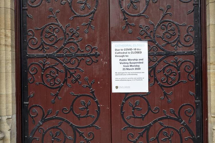 Sign, 'This Cathedral is Closed...', St Paul's Cathedral, Melbourne, Jul 2020