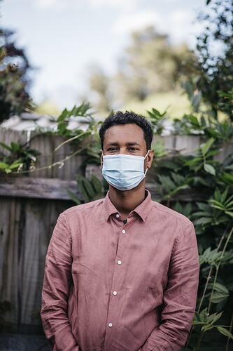 Abdi Aden at Home Wearing Mask During COVID-19, Roxburgh Park, Victoria, 25 November 2020