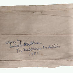 Front of sewn sample with hand-writing.