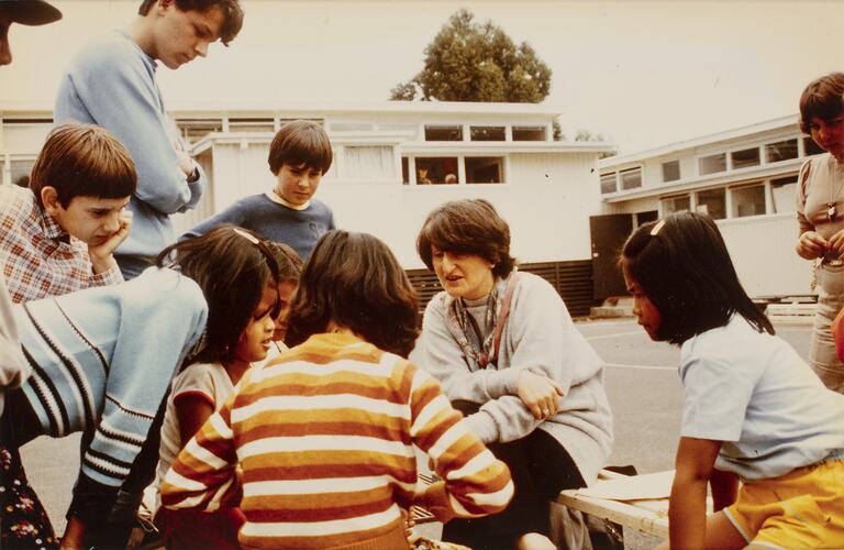 Photograph - Eastbridge Language Centre, Dr June Factor With Children in Playground, circa 1980