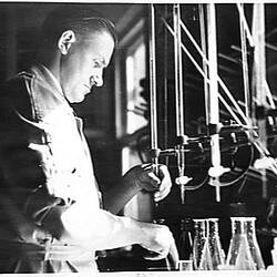 Photograph - H.V. McKay Massey Harris, Jim Scott in Testing Laboratory, Sunshine, Victoria, 1945