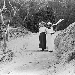 Negative - Two Women on 'Spooks' Footpath, Point Lonsdale, Victoria, 1914