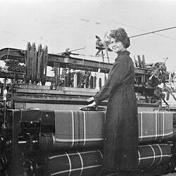 Negative -  Woman Operating Weaving Loom at Myer's Mill, Ballarat, Victoria, circa 1925