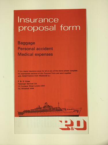 HT 54744, Booklet - Insurance Proposal Form, P & O, SS Oriana, 1968 (MIGRATION), Document, Registered
