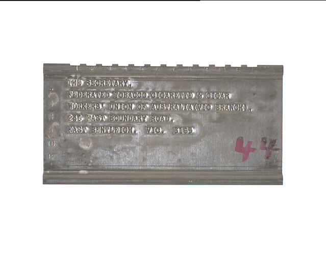 Address Plate - Federated Tobacco, Cigarette & Cigar Workers' Union