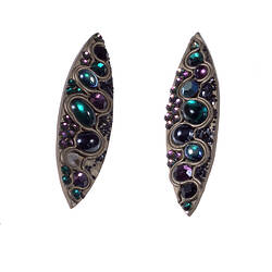 Pair of Earrings - Karena Goldfinch, Gemstone Shield, 1974