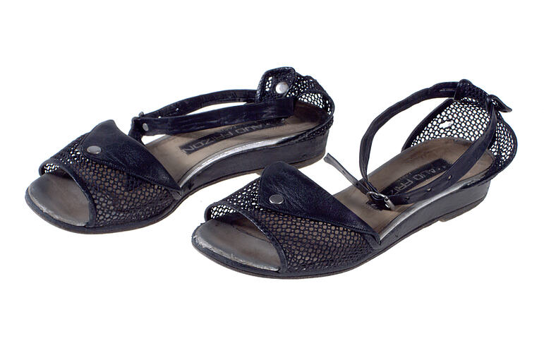 Pair of Sandals - Black Net, ankle strap