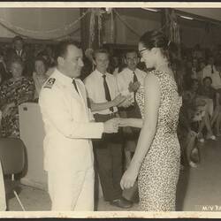 Digital Image - Sue Halls Meeting Ship's Captain, MV Fairsea, 1963