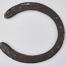 Handmade 'U' shaped metal horseshoe, with red rubber inserts.