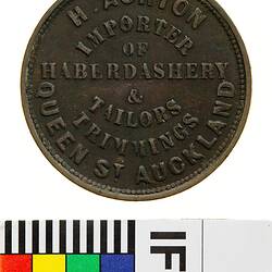 Token - 1 Penny, H. Ashton, Haberdashery, Auckland, New Zealand, 1863