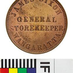 Token - 1 Penny, Late Strike, James Dixon, General Stores, Wangaratta, Victoria, Australia, 1862