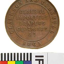 Token - 1 Penny, Clarkson & Turnbull, Timaru, New Zealand, 1865