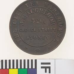 Token - 1 Penny, J. MacGreggor, Sultan's Steam Coffee Works & City Tea Warehouse, Sydney, New South Wales, Australia, 1868