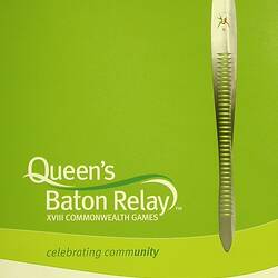 Green folder with image of Queen's baton.