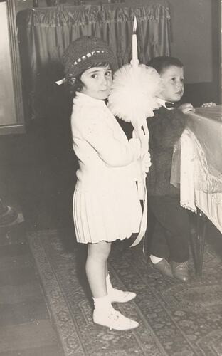 Digital Photograph - Infant Girl Carrying Ceremonial Candle for Baptism, circa 1968