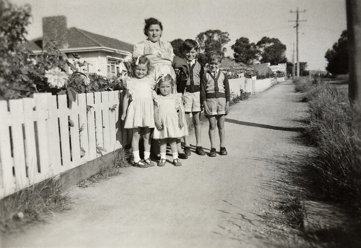Mother, Two Girls & Two Boys, Dressed for Sunday Walk, Ringwood East, 1956