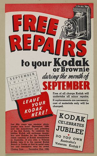 Leaflet - 'Free Repairs to Your Kodak or Brownie', 1938