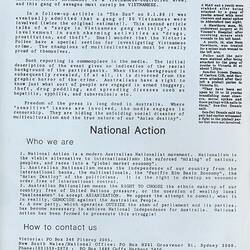 'White Australia News', National Action, circa 1988
