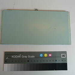 Painted board showing sample of colour blue.