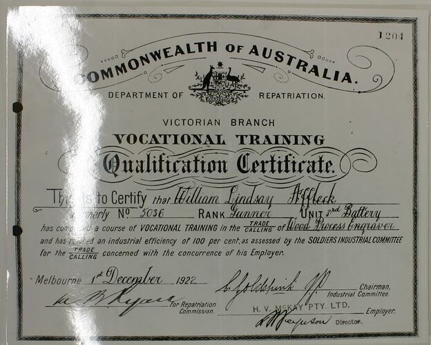 Certificate - Massey Ferguson, Vocational Training