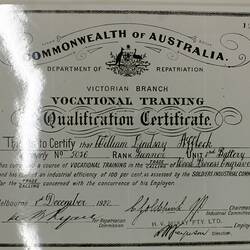 Certificate - H.V McKay Pty Ltd, Vocational Training, 1922