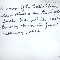 Photograph - Exhibition Building and Garden, circa 1943-1954 (Reverse)